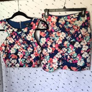 2 Piece Floral Crop Top Skirt Outfit